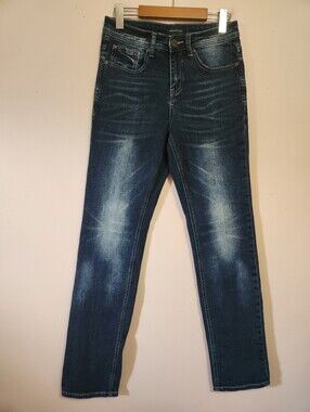Warehouse One Dark Wash Y2K Thick Stitch Faded Denim Jeans Size 26x34